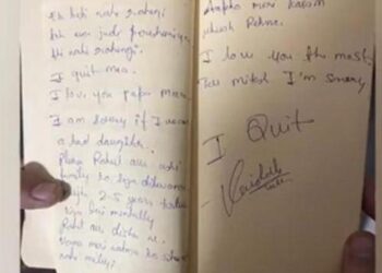 Surat wasiat yang ditulis Vaishali Thakkar sebelum gantung diri