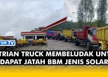 Puluhan Truck Serbu SPBU Karang Harapan, Jalanan sempat macet.