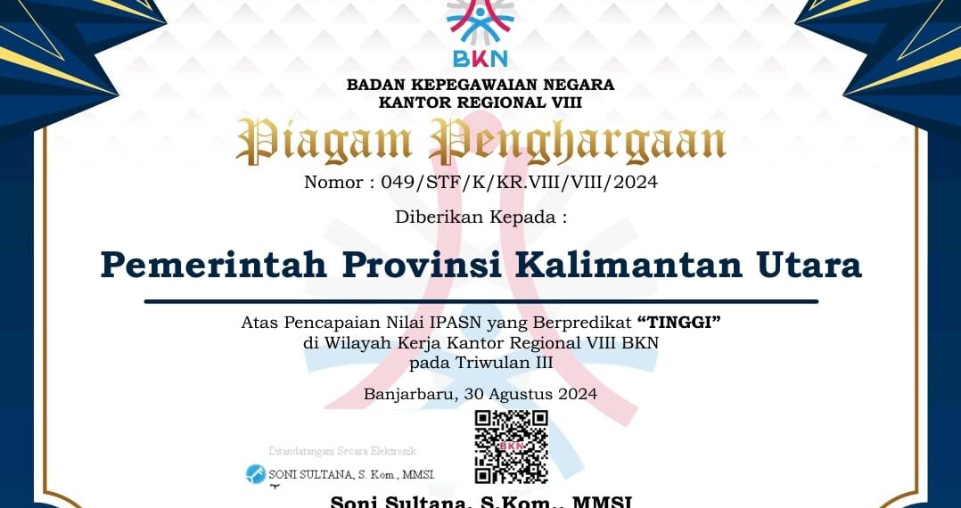 Gubernur Zainal Apresiasi Kinerja ASN: Kaltara Raih Penghargaan BKN Dengan IPASN Predikat Tinggi