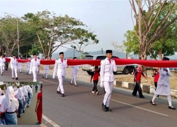 Merah Putih Terbentang Sepanjang 2.026 Meter di Jalanan Tanjung Selor