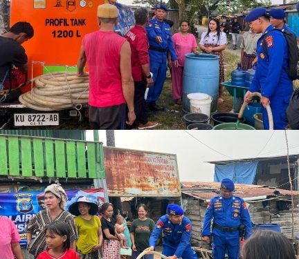 Polisi Penolong, Polairud Polda Kaltara Salurkan Air Bersih ke Warga Pesisir